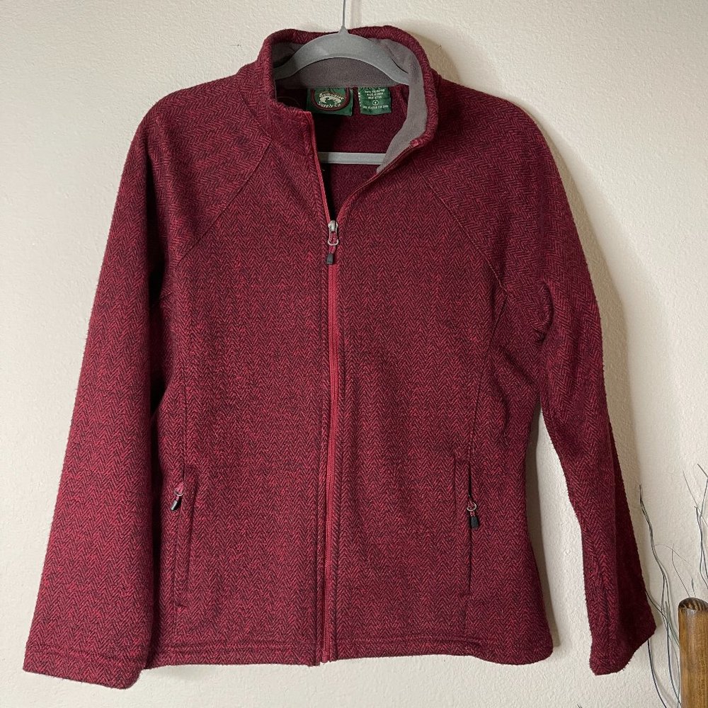 Stillwater Supply Burgundy Heathered Chevron Knit Zip Front Jacket Oversized S